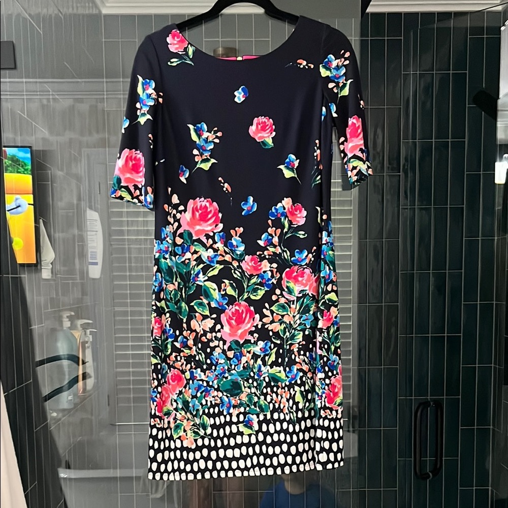 Eliza J Navy Floral Midi Dress